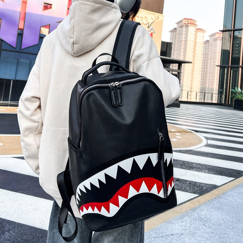 New Style Graffiti Print Backpack Trendy Backpack Shark Mouth Backpack Casual Fashion Backpack Bag