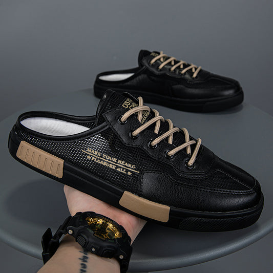 Cross-Border Large Size Men's Slippers, Lazy Slip-Ons, Heelless Mesh Breathable Toe-Toe Shoes, Sandals, Youth Anti-Skid Shoes