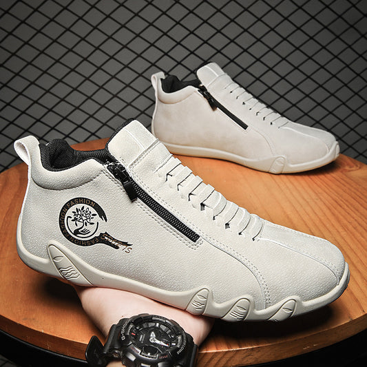 Light Luxury 2025 TikTok High Quality Plus Size Leather Waterproof Low-top Outdoor Mid-top Sneakers Hong Kong-style Casual Men's Shoes