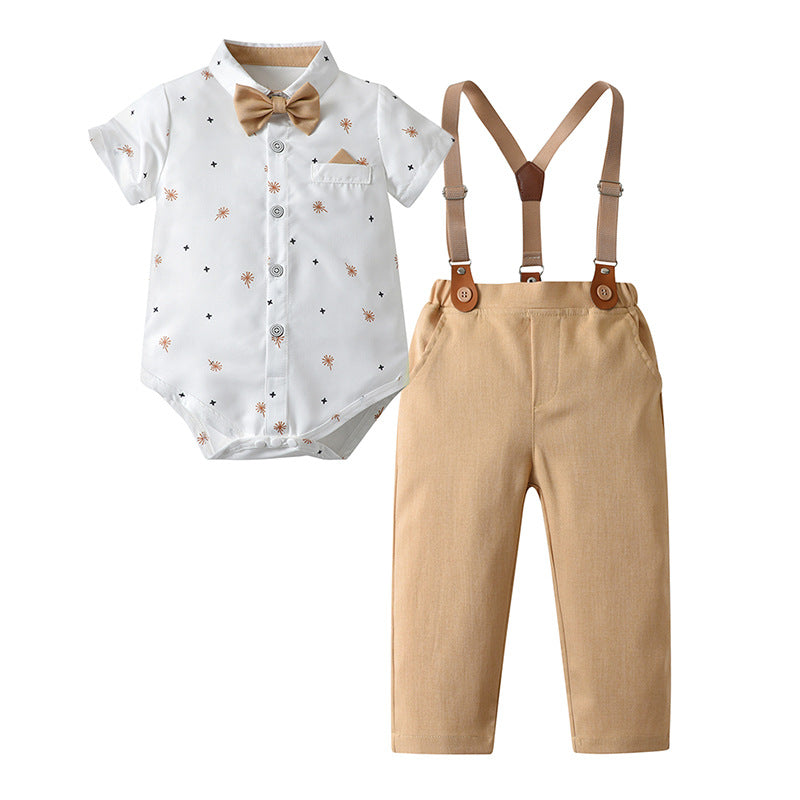 Cross-border Children's Clothing Strap Pants, Two Sets Of Children's Suit Summer British Gentleman Boy Summer Clothes Baby Clothes
