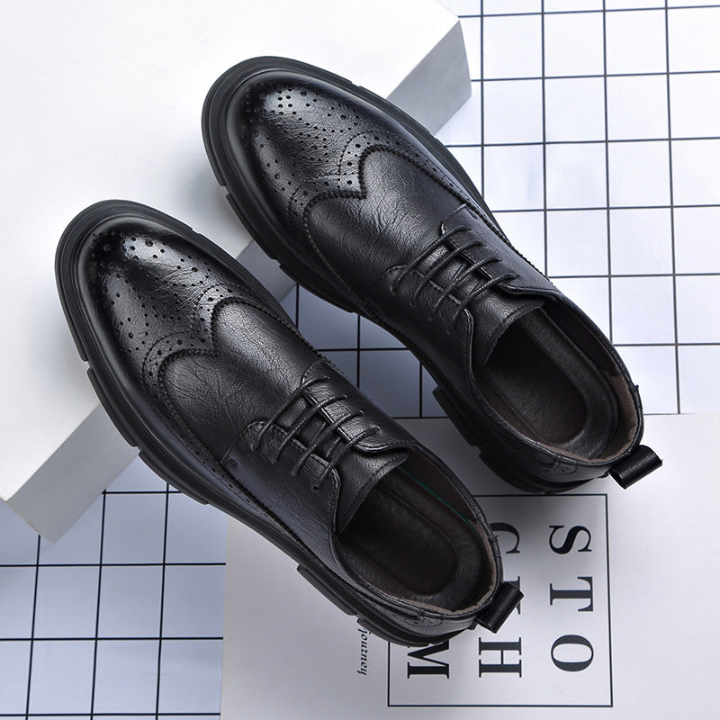 Brogue Carved Leather Shoes Men's Trendy Lace-Up Business Formal British Style Breathable Casual Groom's Wedding Shoes