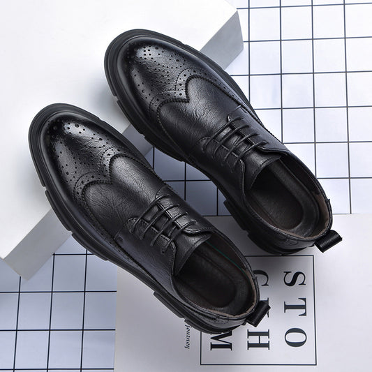 Brogue Carved Leather Shoes Men's Trendy Lace-Up Business Formal British Style Breathable Casual Groom's Wedding Shoes