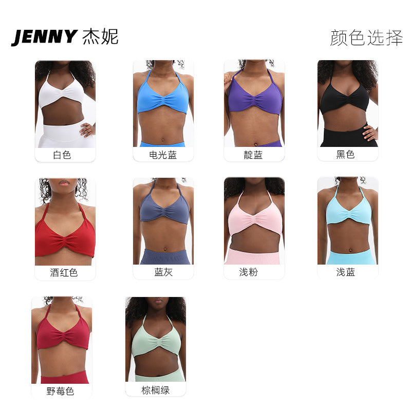 Jenny High Elastic Extinction Nylon Yoga Hanging Neck Bra Pleated Beautiful Back Sports Underwear Women's Sports Bra