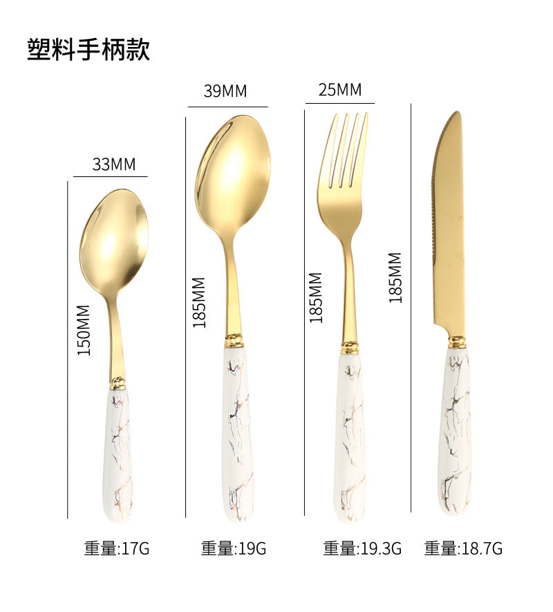 Amazon Cross-border Stainless Steel Tableware 24 Piece Set Marble Pattern Knife Fork Spoon Set Imitation Ceramic Handle Wholesale Ins