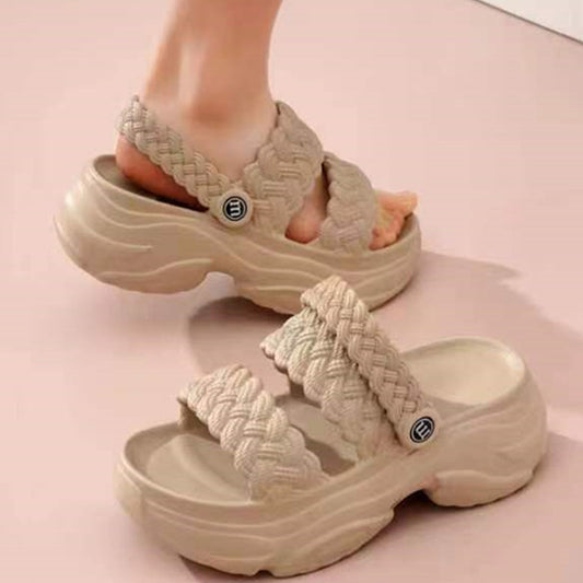 7CM Thick Slippers 2025 New Women's Fashion Trendy Cyber Songcake Wedge Fairy Style Student Sandals