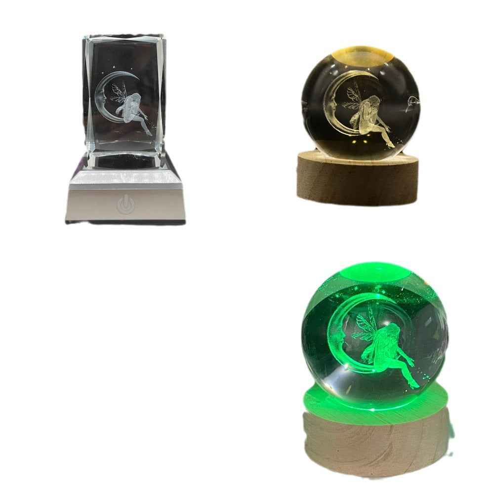 Crystal Nightlight Decorative Ornaments Goblins Fairy Fairy Moon Elves 3D Inner Carving Cross-border Explosion