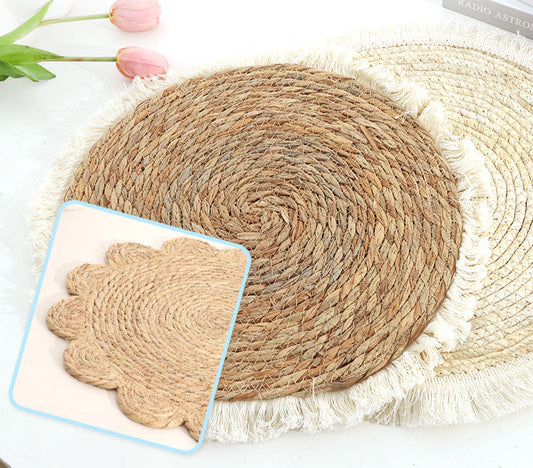 Rattan Heat Insulation Mat Coaster Desktop Heat Insulation Protection Mat Wool Woven Placemat Desktop Decoration Coaster Corn Leather Mat