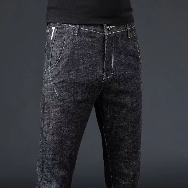 Jeans Men's Spring Jeans Slim-fit Small Foot Trendy Brand Elastic Slim Look Summer Men's Spring Long Pants Men's Cross-border