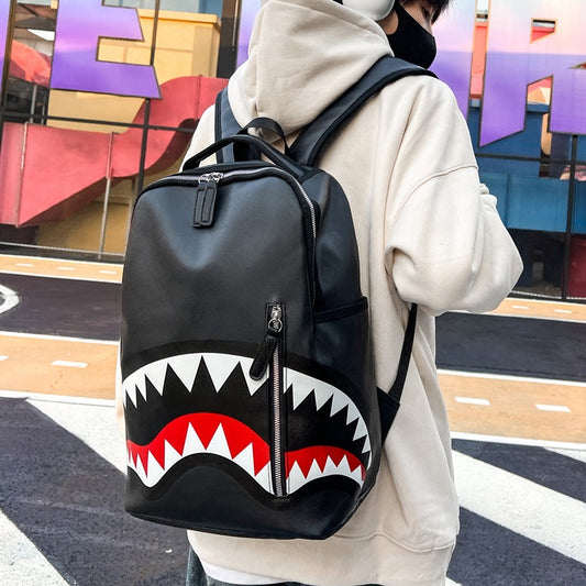 New Style Graffiti Print Backpack Trendy Backpack Shark Mouth Backpack Casual Fashion Backpack Bag