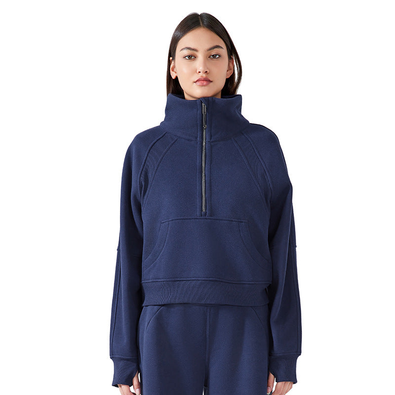 Half Zipper High Collar Pullover Top Women's Autumn And Winter New Outfit Warm Fleece Thickened Sports Sweat DAW150