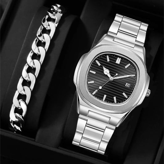 Cross-border Fashion Classic Square Calendar Watch Wholesale Trend Sports Steel Band Wrist Watch Watch Business Cross-border Explosions
