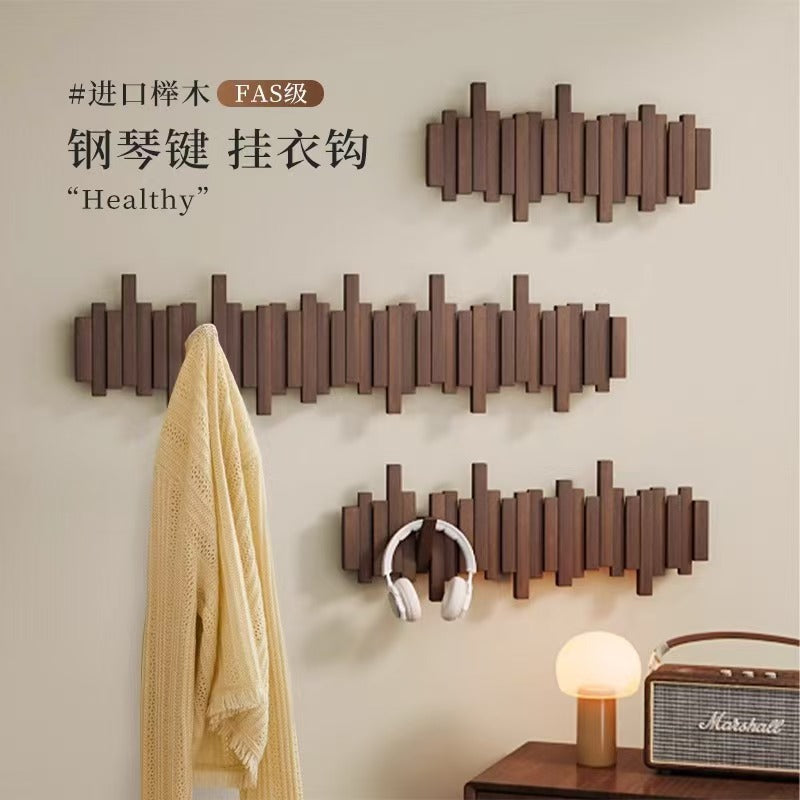 Piano Key Solid Wood Clothes Hanger Wall Sticky Hook Coat Hook Wall Hook Behind Door Entrance Door Coat Hook