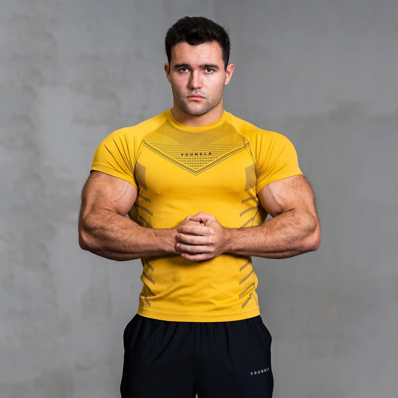 Youngla Men's T-Shirt Sports Fitness Quick-Drying Breathable Elastic Fitness Clothing Jogker Outdoor Running Basketball Clothing