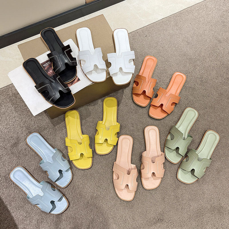Foreign Trade Ever-Year Soft-Soled H Slippers For Women To Wear Outside 2024 Summer New Internet Celebrity Flats-Soled Seaside Beach Sandals And Slippers
