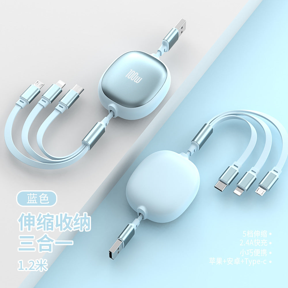 One-to-three Data Cable Fast Charging Car Mobile Phone Charging Cable Telescopic Three-in-one Multi-functional Small Gift Custom Logo