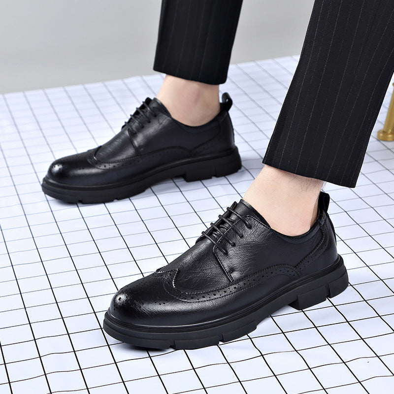 Brogue Carved Leather Shoes Men's Trendy Lace-Up Business Formal British Style Breathable Casual Groom's Wedding Shoes
