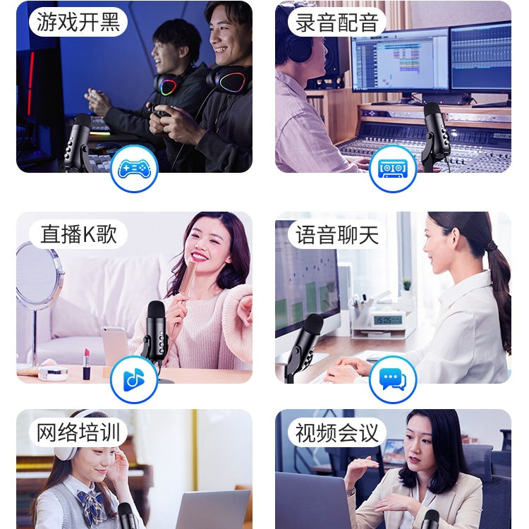 Desktop Computer Microphone Live Broadcast Dedicated USB Microphone Condenser Radio Anchor Karaoke Recording Equipment Mobile Phone Sound Card