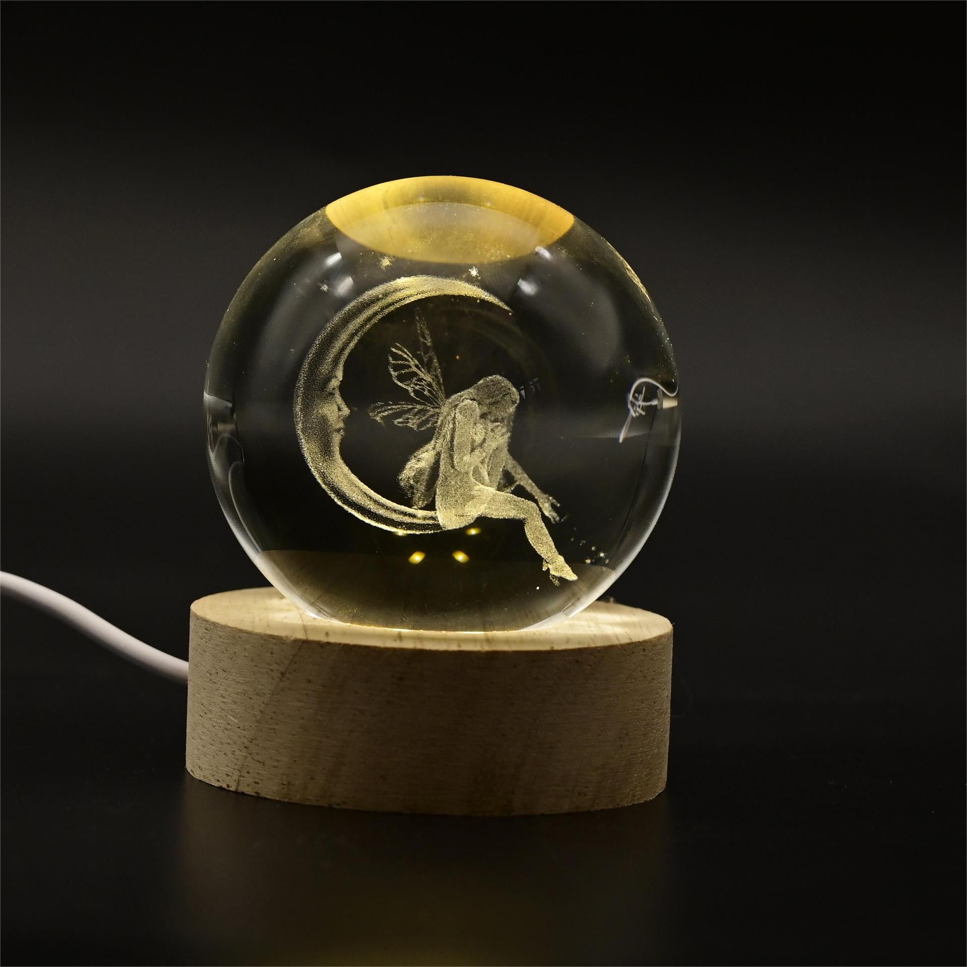 Crystal Nightlight Decorative Ornaments Goblins Fairy Fairy Moon Elves 3D Inner Carving Cross-border Explosion