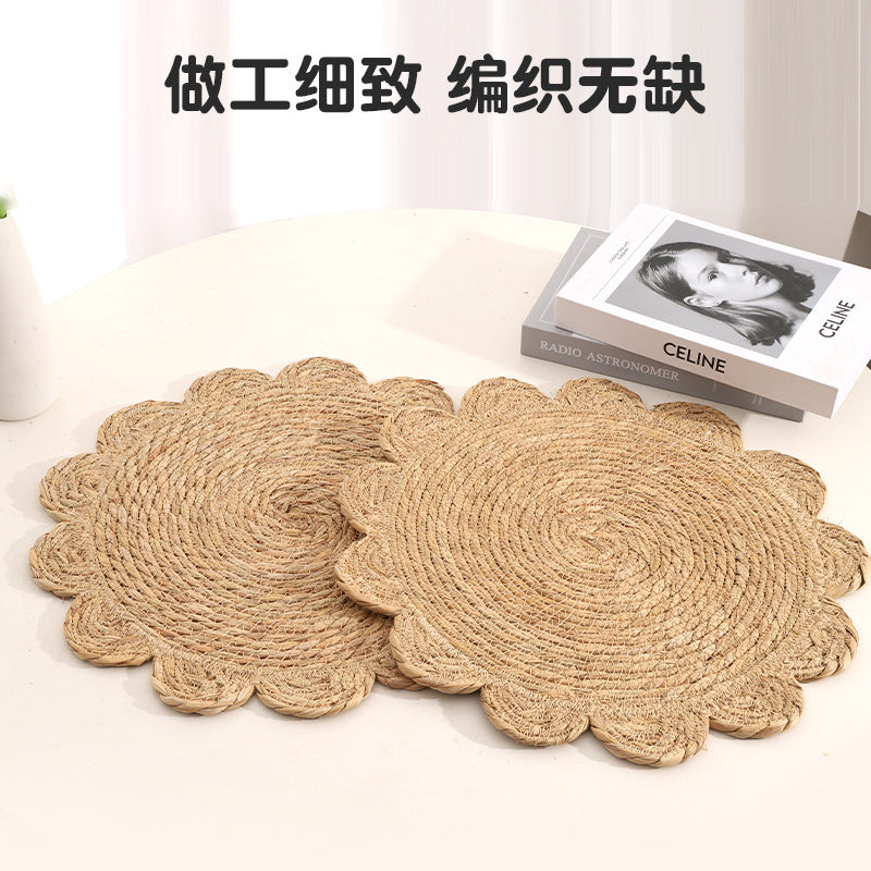 Rattan Heat Insulation Mat Coaster Desktop Heat Insulation Protection Mat Wool Woven Placemat Desktop Decoration Coaster Corn Leather Mat