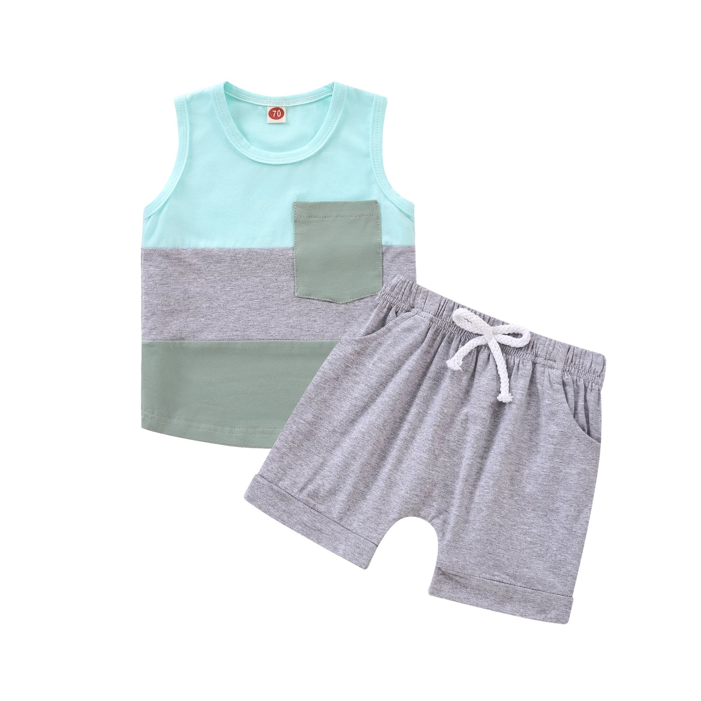 Foreign Trade Children's Short-sleeved Shorts Stitching Children's Suit Summer Solid Color Vest Striped Stitching