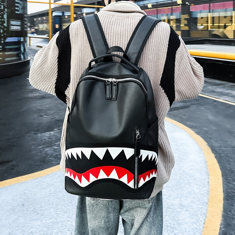New Style Graffiti Print Backpack Trendy Backpack Shark Mouth Backpack Casual Fashion Backpack Bag