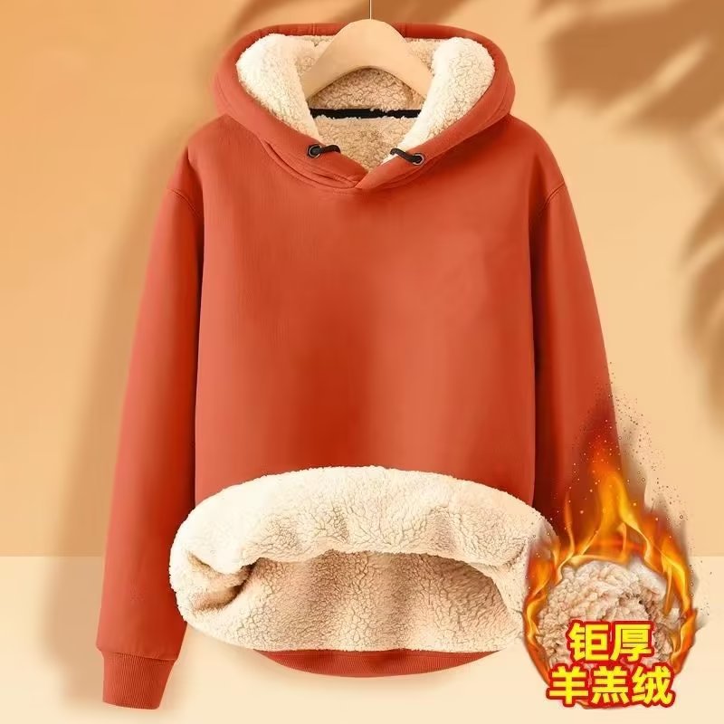 Hooded Sweater Men's Fleece-lined Thickened Warm Loose Student Hooded Men's Pullover Trendy Brand Instagram Lambskin Jacket
