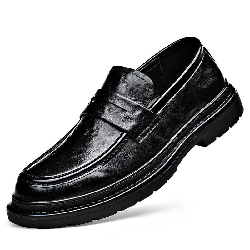 Formal Leather Shoes 2025 New Fashion Men's Shoes Convenient One-Leg Business Outing High-Bottom Thick-Soled Casual Shoes