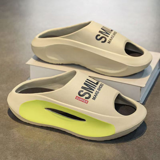 Hot Summer New Eva Slippers Men's Outer Wear Thick-soled Non-slip Wear-resistant Sandals And Slippers Women's Shit-feeling Beach Shoes