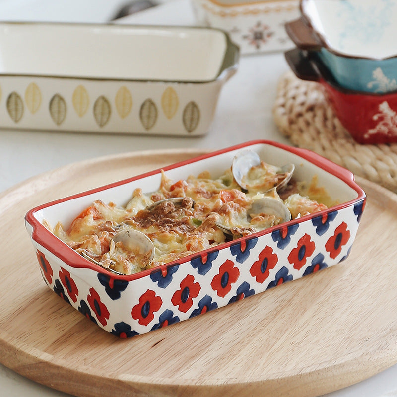 One-Person Underglaze Ceramic Baking Pan Cheese Baked Rice Bowl Oven Baked Rice Plate Breakfast Plate Home Plate Dish Plate