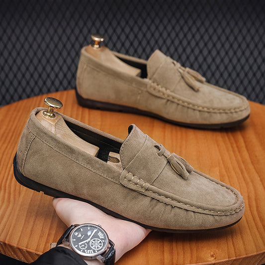 Doudou Shoes Men's Spring 2024 New Trbottomy Men's Shoes Slip-On Casual Leather Shoes Tassel Soft Sole Driving Shoes For Men