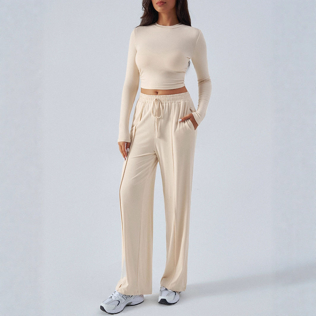 European And American Cross-Border Amazon Y2K Suit Autumn And Winter Women's Lace Pure Color Waist Fashion Wide-Leg Casual Pants For Women