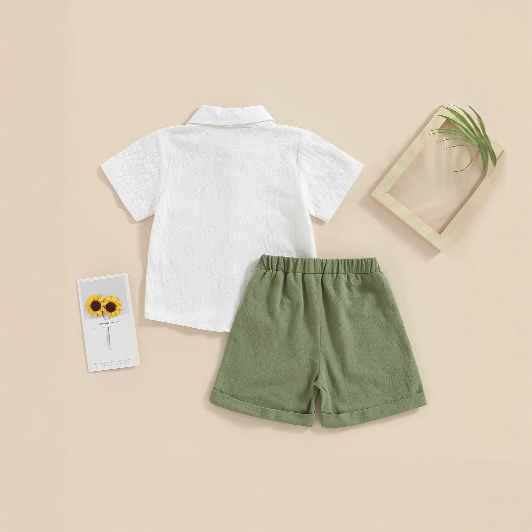 Baby Clothes Class A Summer Boys One-Year-Old Split Suit Cute Summer Top 0-150.00g Piece Set Summer Thin Guofeng