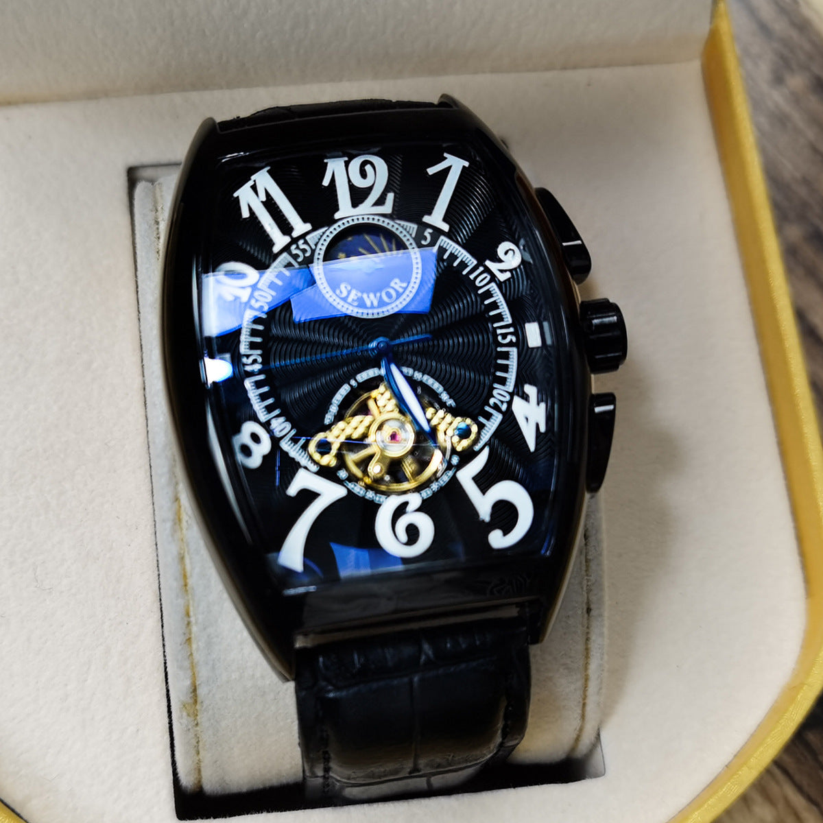 Barrel-Shaped Fully Automatic Skeleton Mechanical Watch For Men, Business Casual, Stylish And Multifunctional Watch