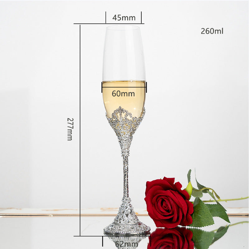 Cross-border Retro Hollow-out High-grade Champagne Mug Household Goblet Crystal Glass Wine Suit Luxury Gift Box