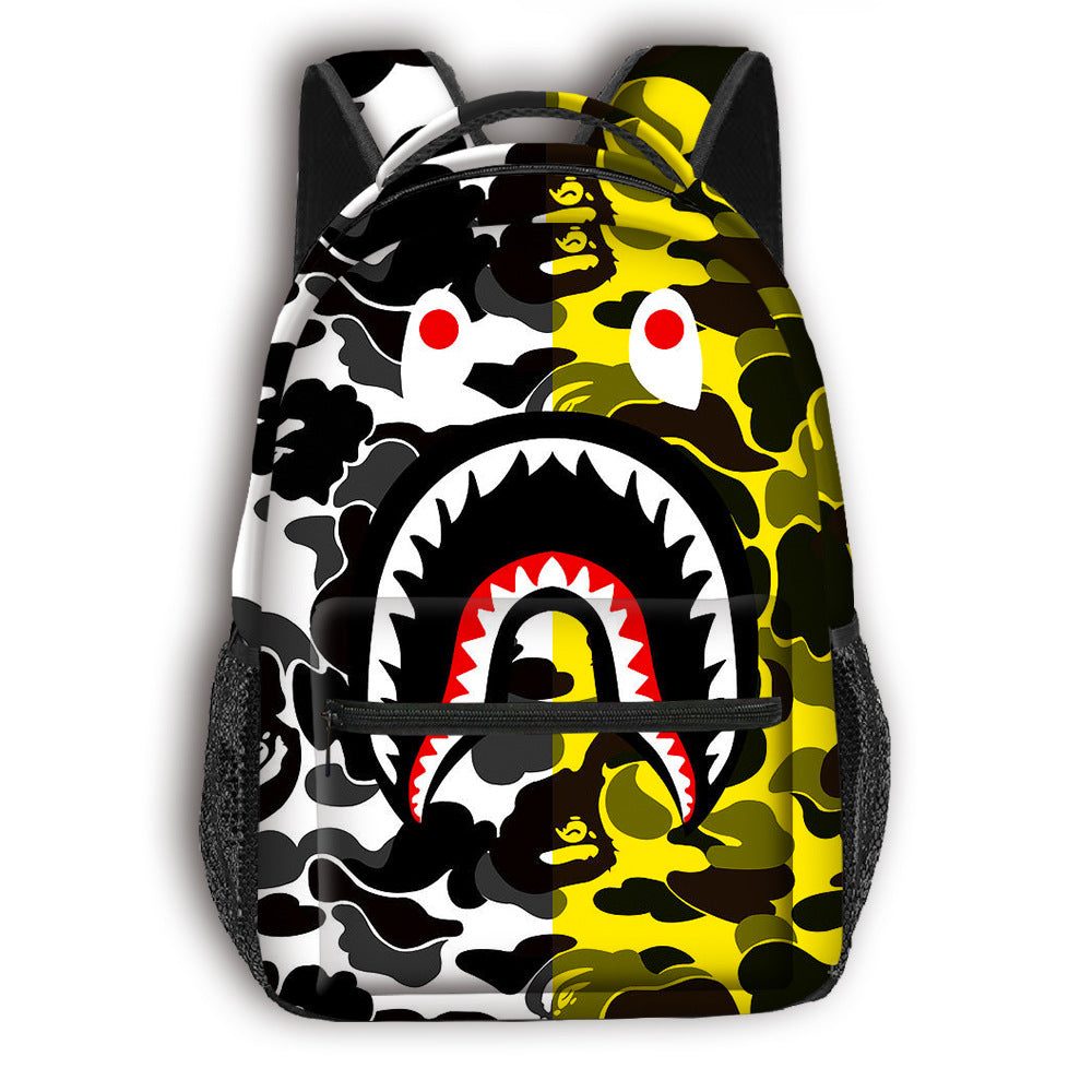 New Shark Full Print Student Schoolbag Large Capacity Cartoon Trendy Backpack Children's Fashion Backpack Cross-border Hot