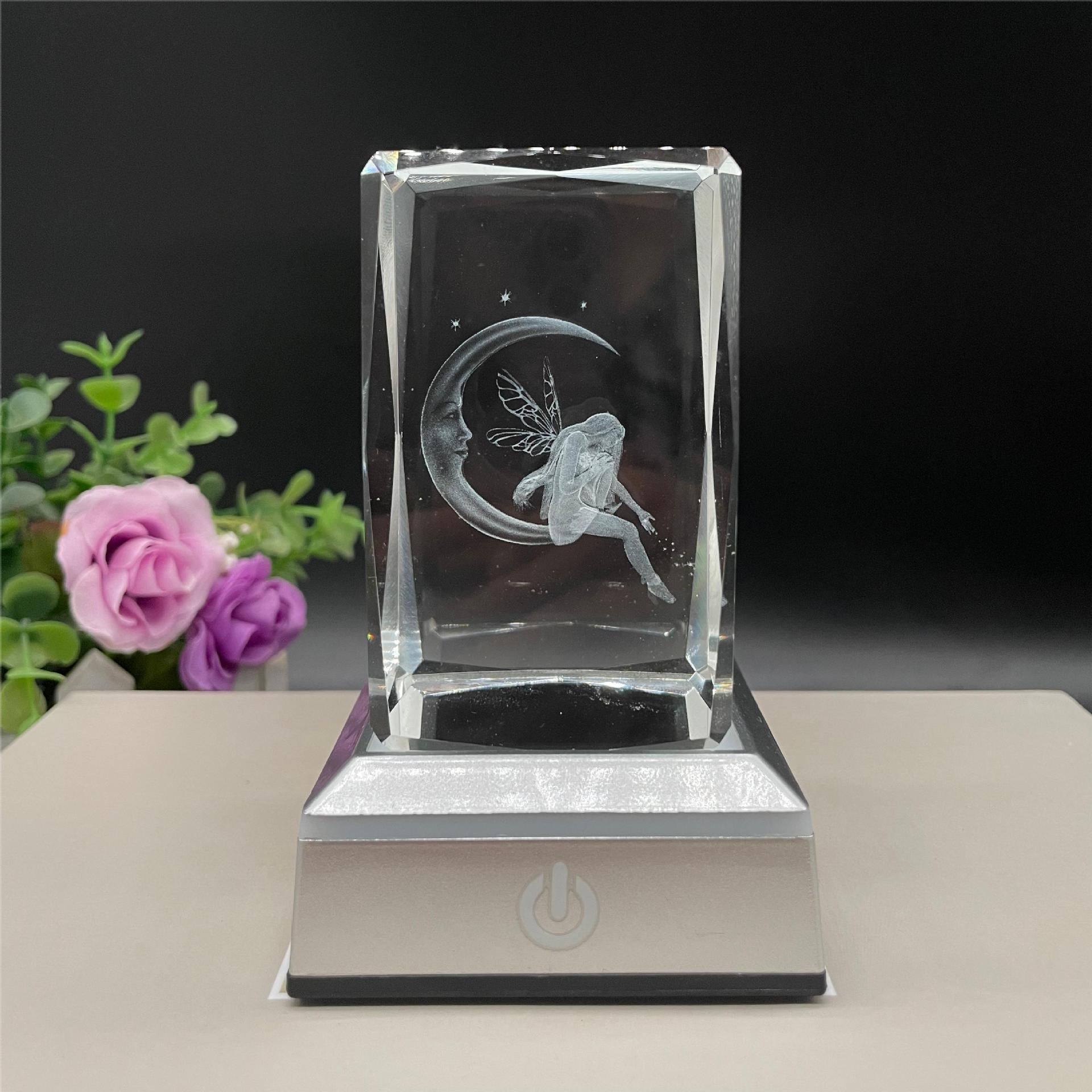 Crystal Nightlight Decorative Ornaments Goblins Fairy Fairy Moon Elves 3D Inner Carving Cross-border Explosion