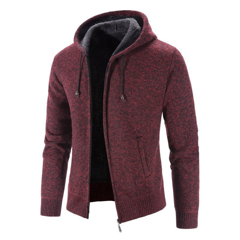 2024 Foreign Trade New Autumn And Winter Fleece-lined Thickened Plus Size Men's Sweater Coat Hooded Zipper Cardigan Warm Sweater