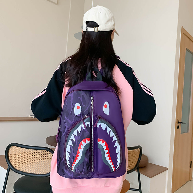 2024 New Shark School Bag Personalized Graffiti Student Backpack Men's And Women's Fashion Trend Backpack