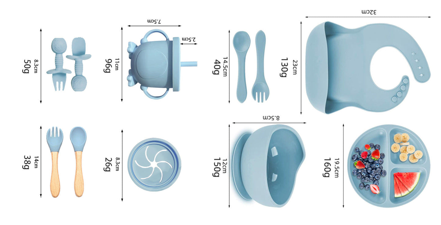 Best-Selling Children's Tableware Set, Smiley Face Silicone Dinner Plate, Baby Food Bowl, Bib, Spoon And Fork Wholesale