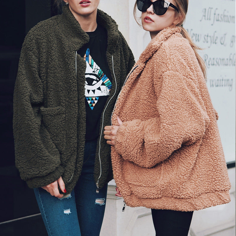 Korean Style Casual Jacket Women's Loose 2020 Autumn And Winter Hot-selling All-match Lamb Fleece BF Style Thickened Mid-length Top