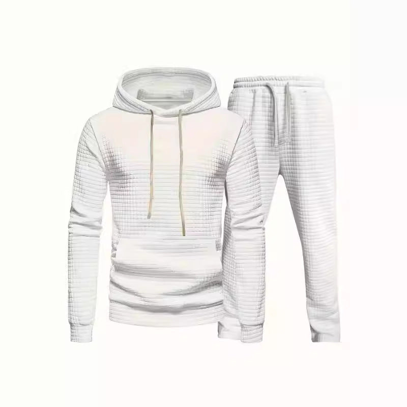 2023 Cross-border Amazon Autumn And Winter Men's Long Sleeve, European And American Casual Jacquard Small Square Hooded Sports Suit