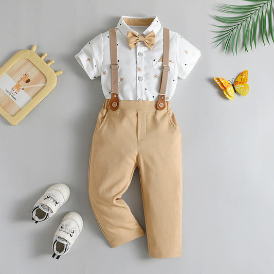 Cross-border Children's Clothing Strap Pants, Two Sets Of Children's Suit Summer British Gentleman Boy Summer Clothes Baby Clothes