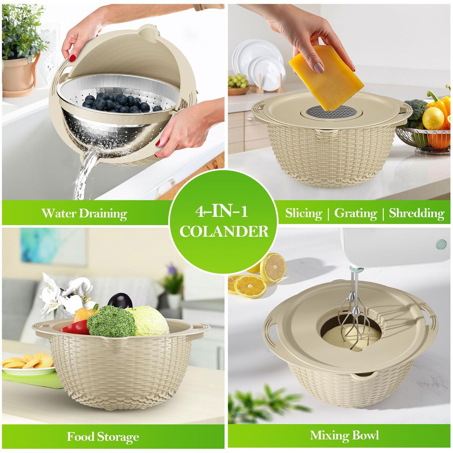 Cross-Border Stainless Steel Thickened Liner Set For Home Use, Rotatable Double-Layer Fruit And Vegetable Washing Basket, Creative Design