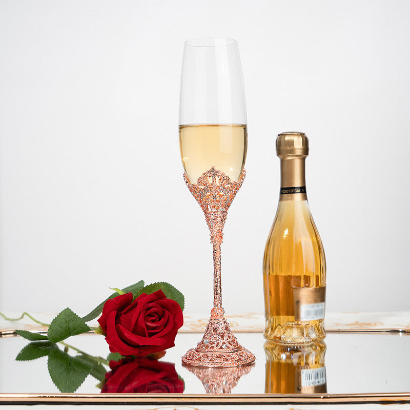 Cross-border Retro Hollow-out High-grade Champagne Mug Household Goblet Crystal Glass Wine Suit Luxury Gift Box