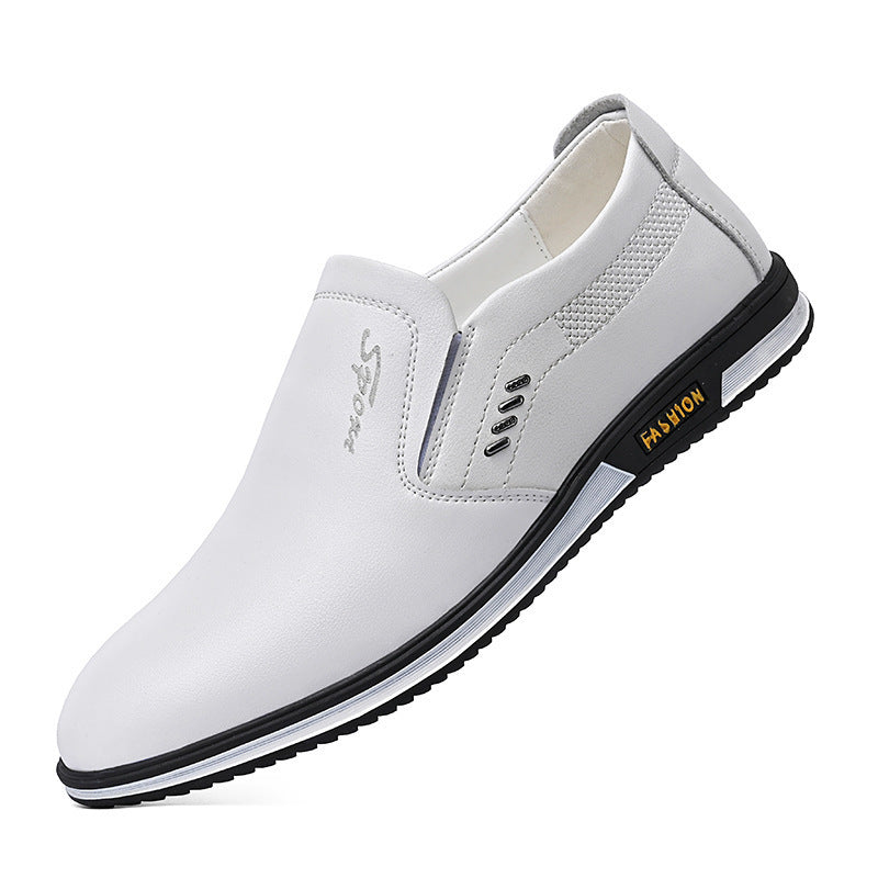 2025 Spring And Autumn Large Size Men's British Leather Shoes Men's White Leather Shoes Slip-On Men's Shoes Leather Shoes Autumn Men's Casual