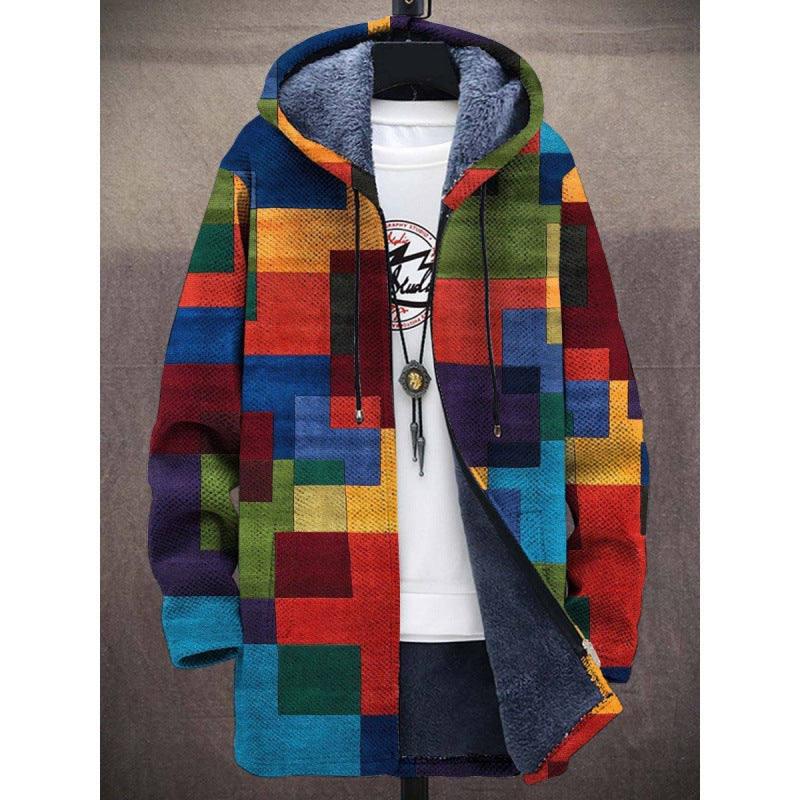 Cross-border D215 Men's Casual Zipper Hooded Cardigan Cotton-padded Jacket Gray Lining