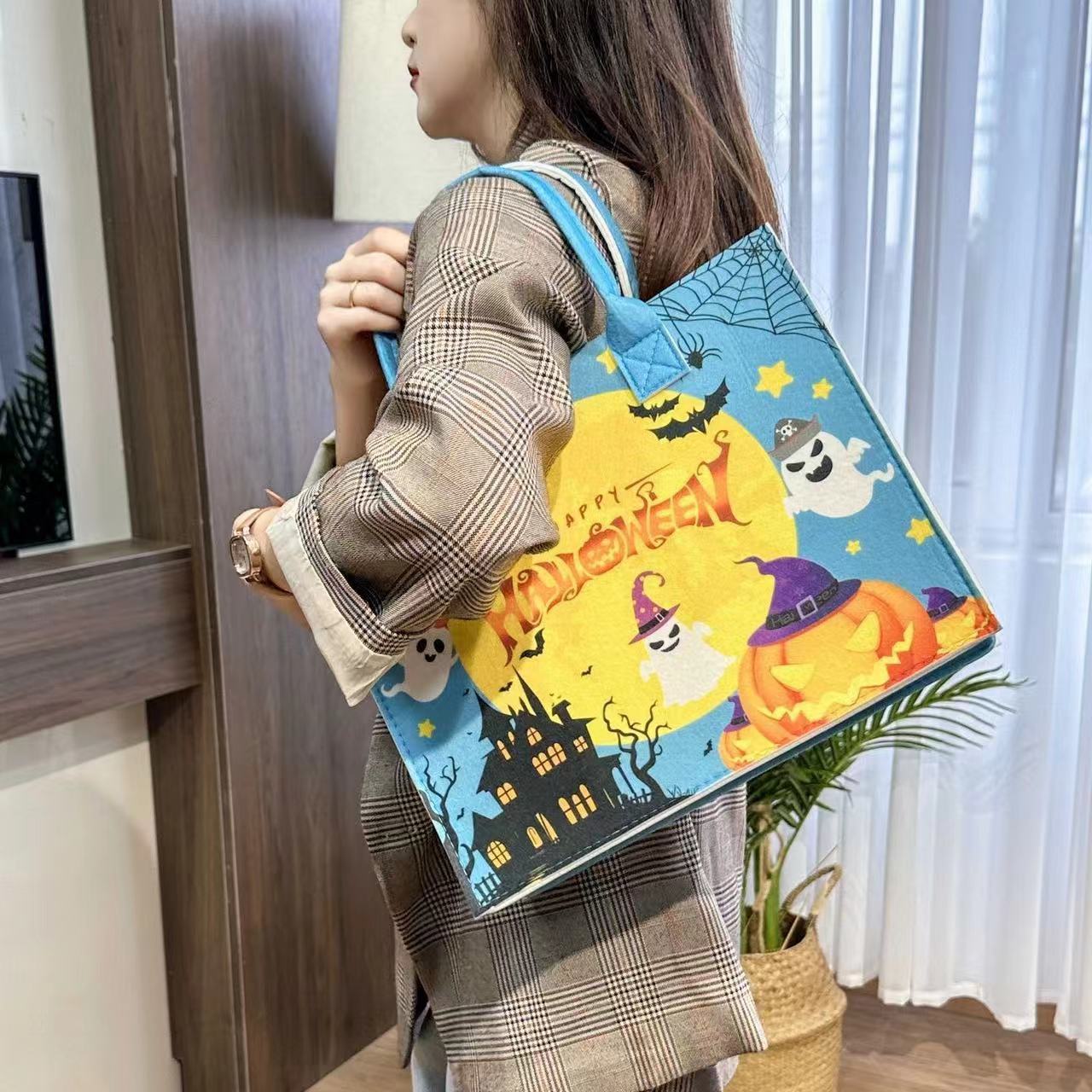 Halloween Felt Bag Handbag Ghost Festival Pumpkin Bag Props Large Capacity Tote Bag Shopping Storage Bag Gift Bag