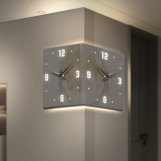 Punch-free Creative Corner Clock Wall Lamp Living Room Moon Lamp Corner Clock Luminous Double-sided Wall Clock Led Art Clock