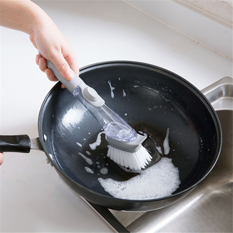 Cross-border Kitchen Long Handle Hydraulic Washing Pot Brush Automatic Liquid Adding Brush Pot Artifact Cleaning Brush Non-stick Oil Brush Dishwashing Brush