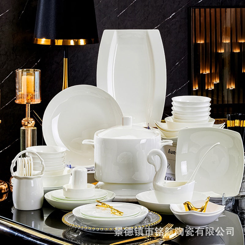 Bowl Plate Bowl Chopsticks Wholesale Jingdezhen Ceramic Bone China Household Light Luxury Bowl Plate Rice Bowl Noodle Bowl Tableware Gift